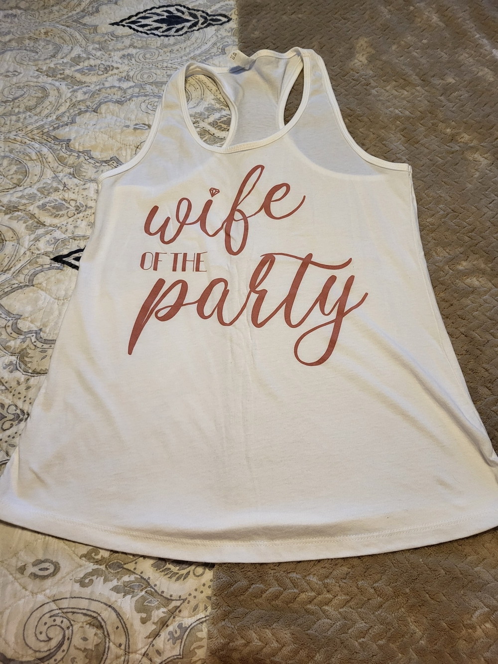 next White Tank Top with Pink Script "Wife of the Party"